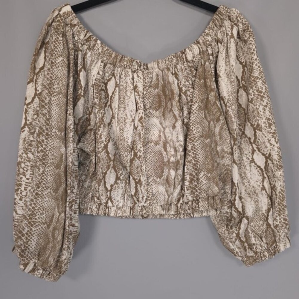 NWT THE ANDAMANE Women's L Top ITALY MADE Off Shoulder‎ LINEN Blend Snake Dallas